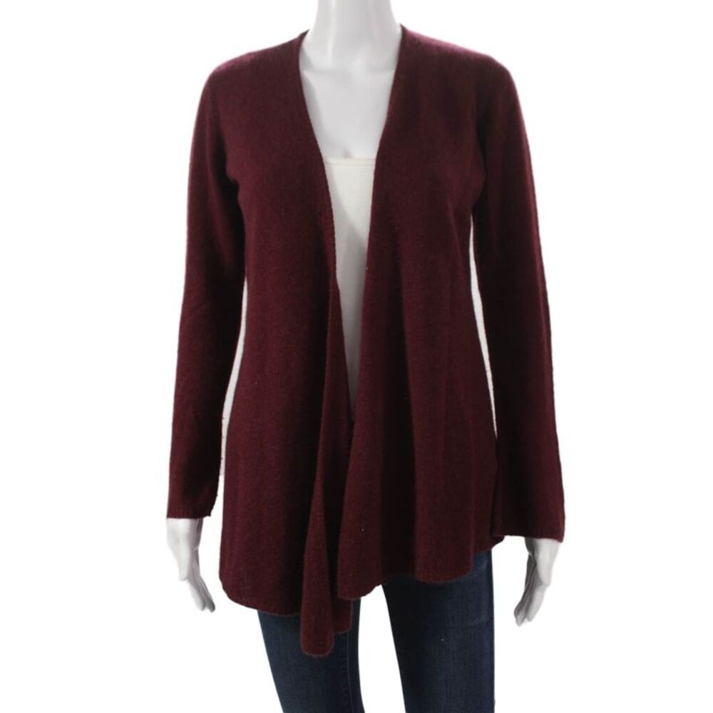 Minnie Rose Womens Cashmere Red V Neck Cardigan Long Sleeve Size S